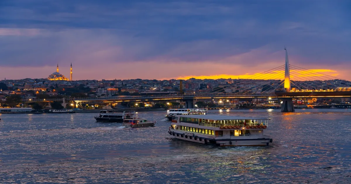 Istanbul skyline and Bosphorus at sunset